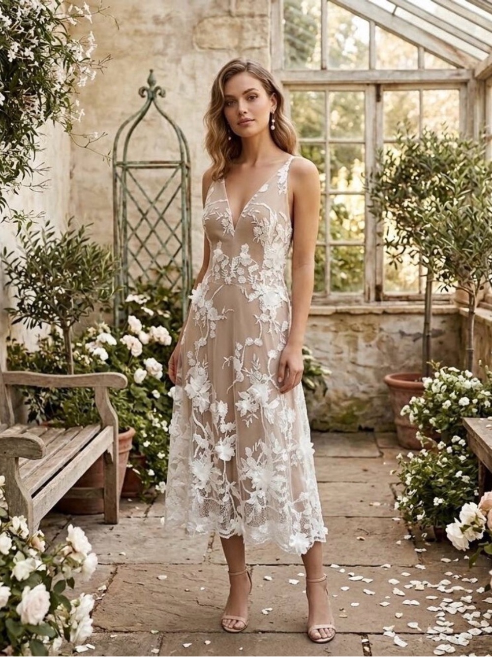 Audrey Embroidered Midi Lace Dress